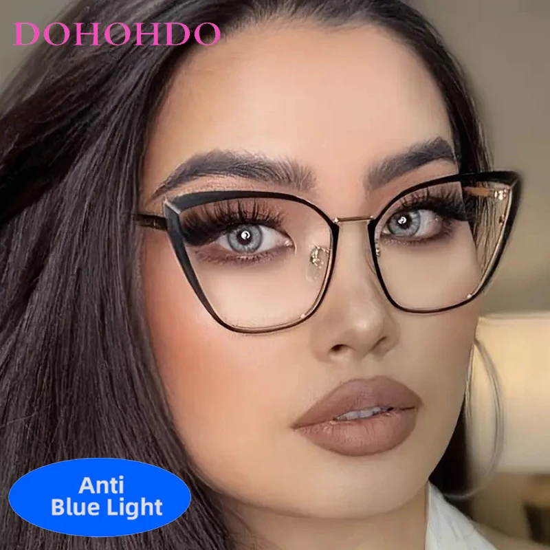 

Luxury Vintage Metal Big Frame Cat Eye Designer Brand Optical Eye Protection Men Women Glasses Computer Anti-Blue Light Eyewear
