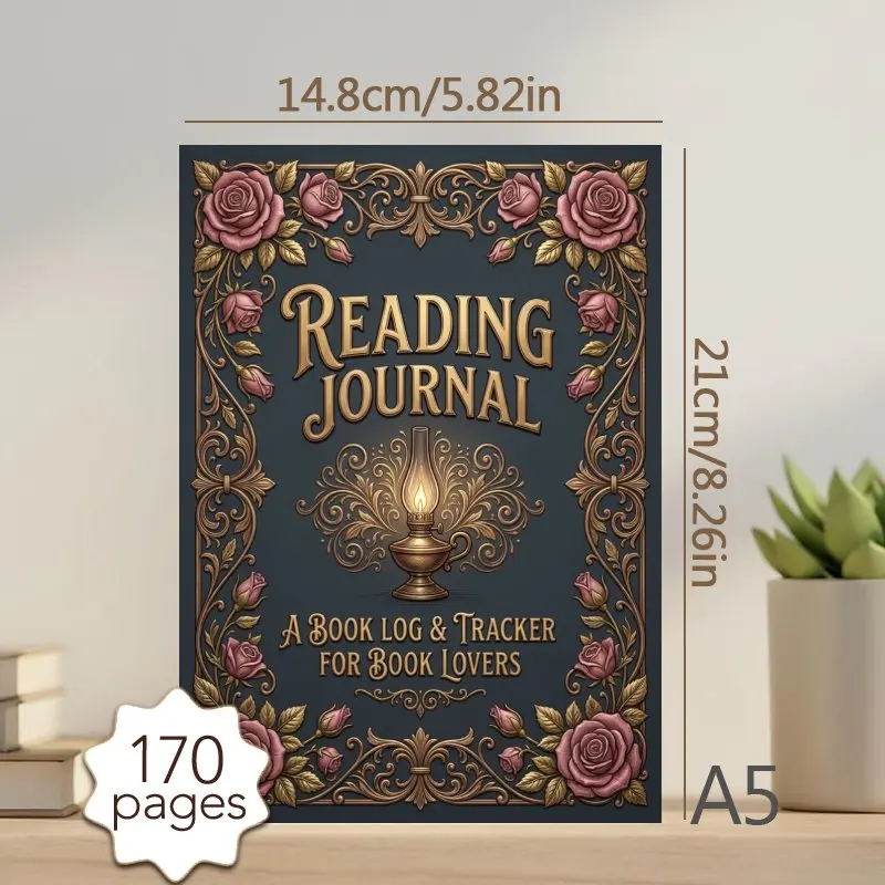 A5 Reading Journal, The Perfect Tracker with Reading Log & Review Pages, 170 Pages Vintage Rose Decorated Reading Notebook