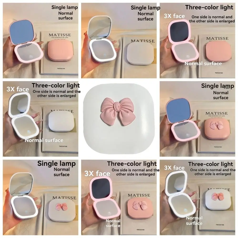 Double Sided LED Makeup Mirror 1X/3X Touch Switch Pocket Mirror with Light Portable Dimmable Foldable Makeup Mirror Dormitory