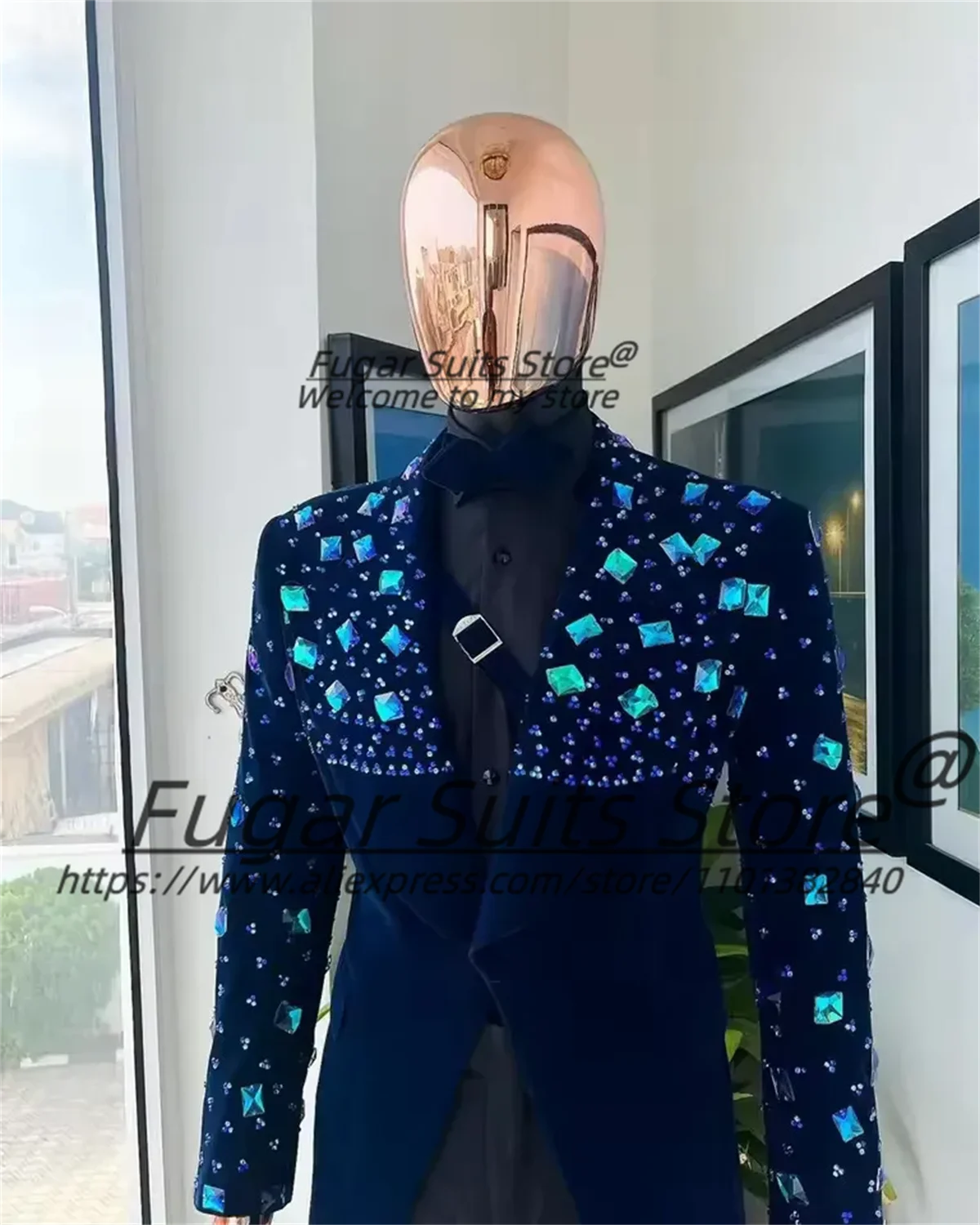 Customized Sparkle Men Suits Customized Crystal Shawl Lapel One-Button Groom Wedding Tuxedos 2 Pcs Sets Male Blazers Ropa Hombre