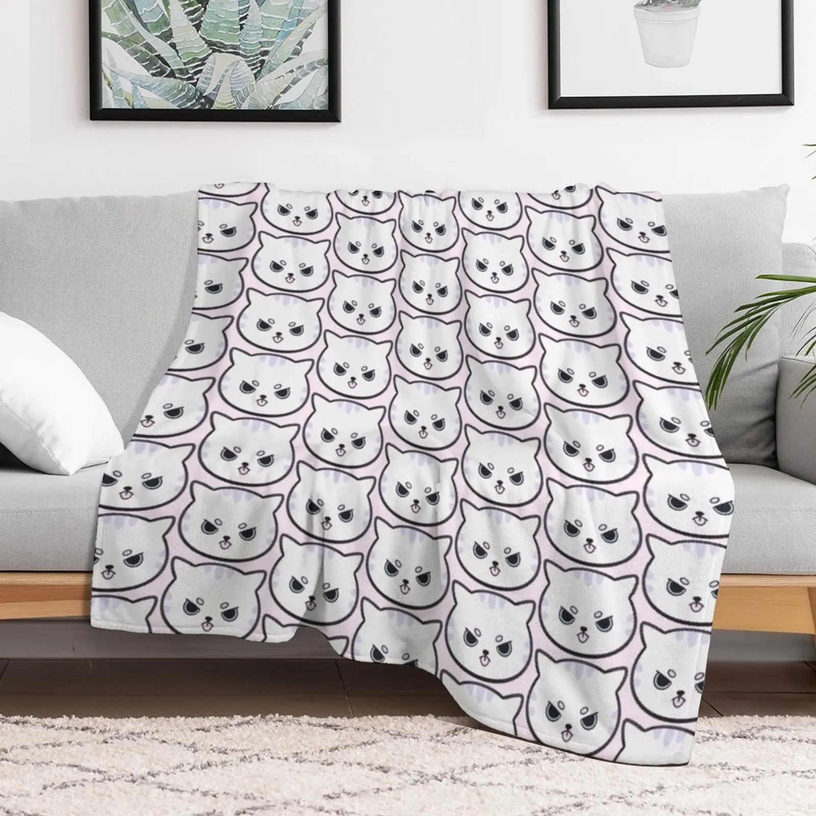 Grumpy Monday Kitty Nikury Throw Blanket Sofas Bed linens Blankets