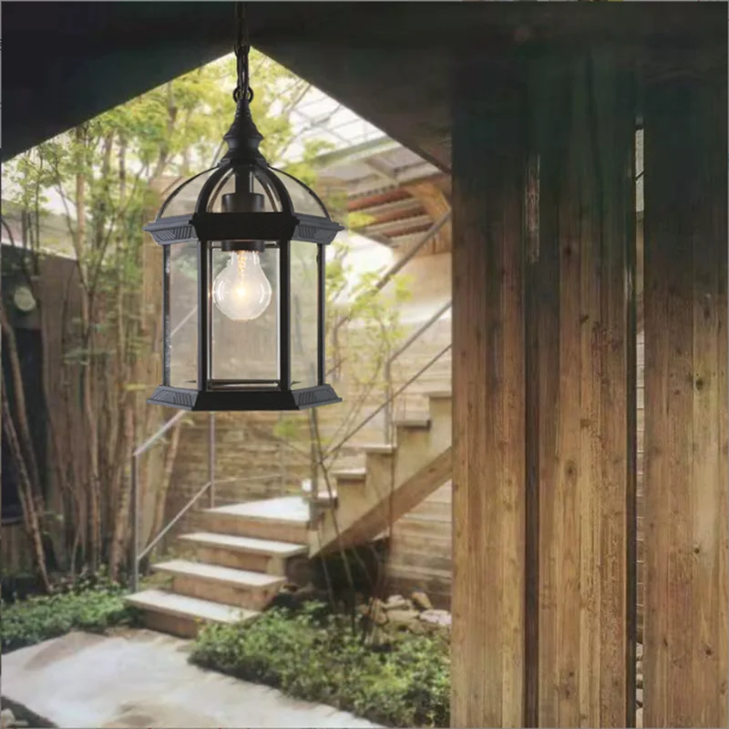 Vintage Outdoor Waterproof  Pendant Light With CLear Glass Bronze/Black Aluminum Body   Iron Chain  Porch Lamp