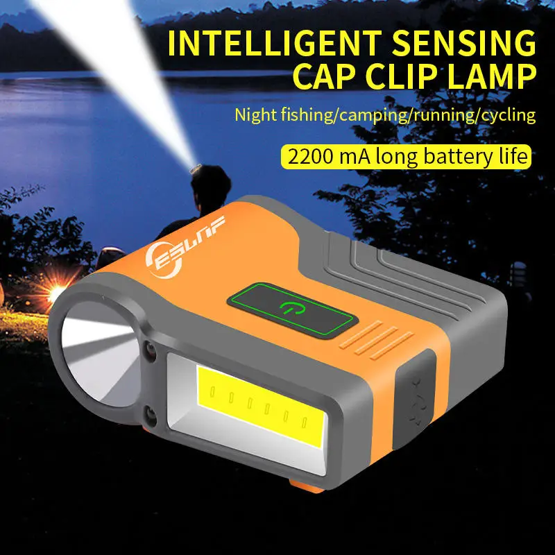 

ESLNF Waterproof Intelligent Induction Headlamp COB Head Lamp Clip Lamp Outdoor Fishing LED Headlamp Multifunctional Headlight