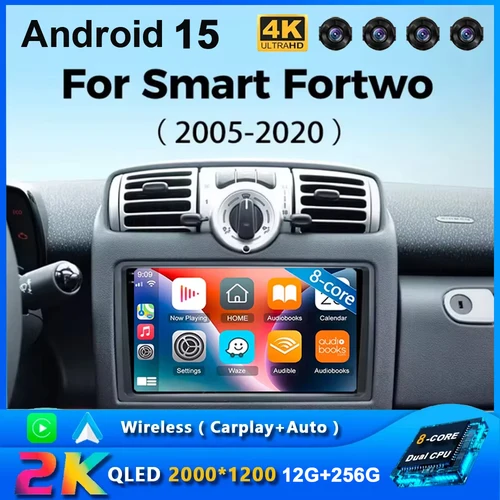 Carplay Android 15 sistema reproductor Multimedia de DVD para coche para Mercedes/Benz Smart Fortwo 2005 - 2020 WiFi Radio estéreo GPS