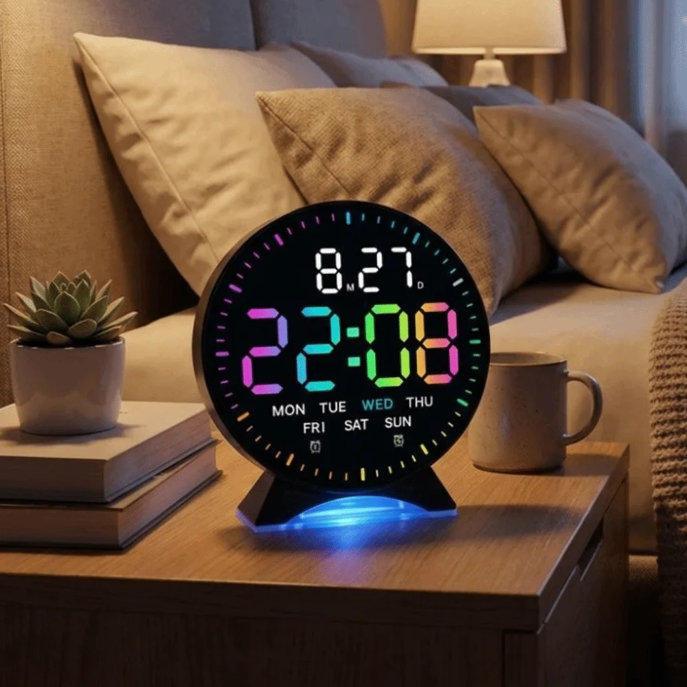12/24H Display LED Digital Alarm Clock Date Week High-definition Digital Desk Clock Soft Night Light Dual Alarm Table Clock