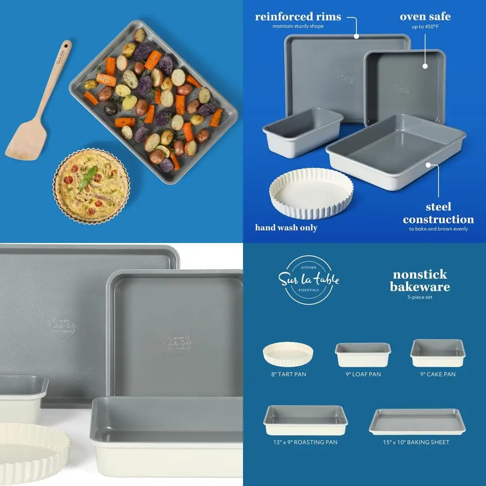 

Premium Nonstick Baking Pans Set - Grey with Linen White Exterior, PFTE, PFOA, and PFAS Free