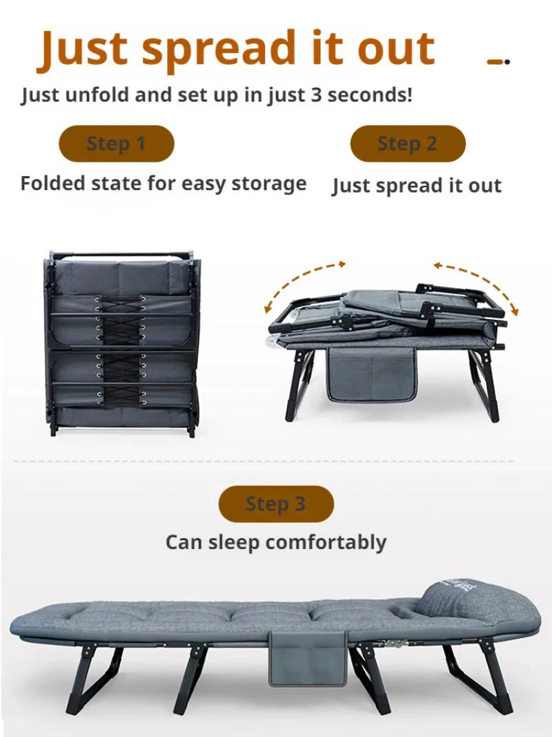 Multifunctional Folding Chair Office Sofa Bed Single Bed Camping Recliner Folding Chair with Bed image 3