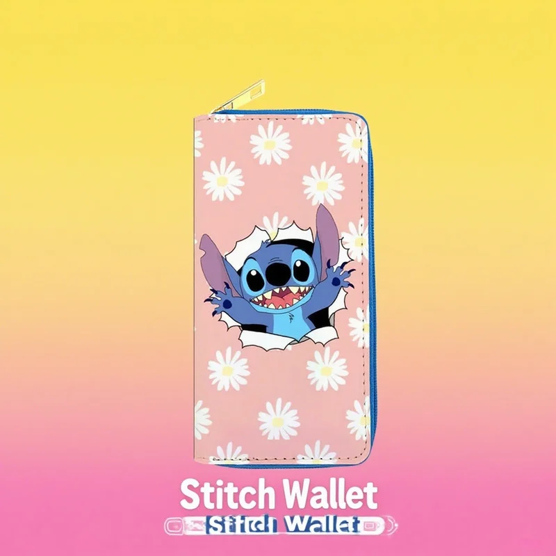 

Two-dimensional cute anime Stitch PU wallet long-style multi-purpose urban simple wallet for students outdoor casual handbag