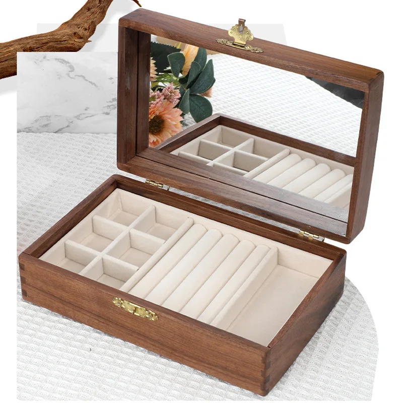 Jewelry Box Packaging High-end Gold Jewelry Ring Necklace Storage North American Black Walnut Jewelry Box