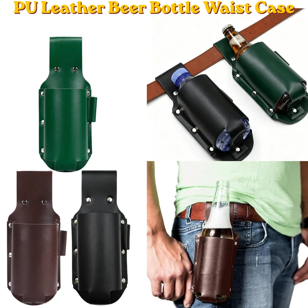 Drink Carrier Multi Color Sturdy Sewing Waist Holding Wearable PU Leather Construction For Beach Bar Gathering Beer Bottle Case