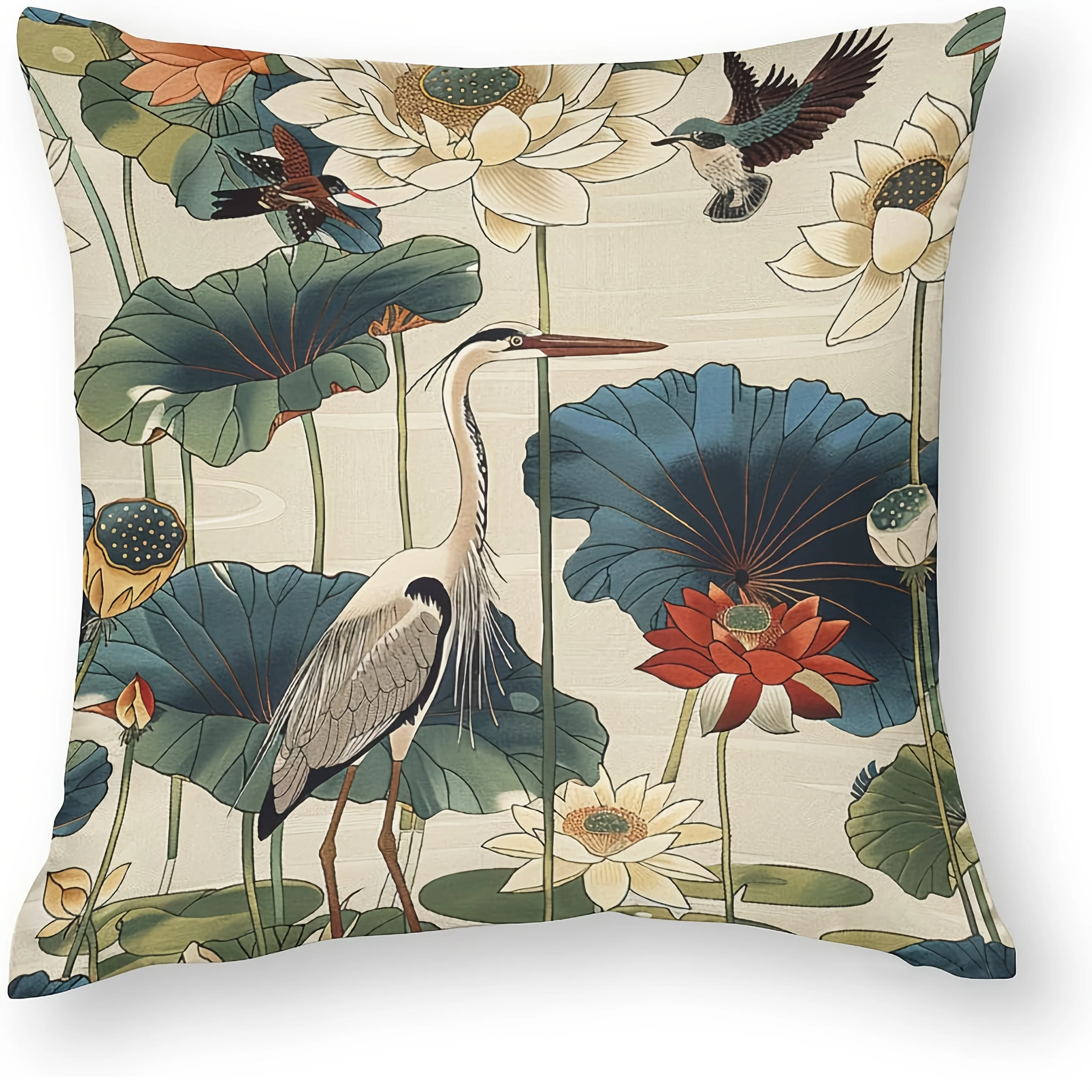 [Asian Throw Pillow] Linen Asian-Inspired Throw Pillow Cover | Decorative Accent For Sofa Or Chair Single-Sided Print No Insert