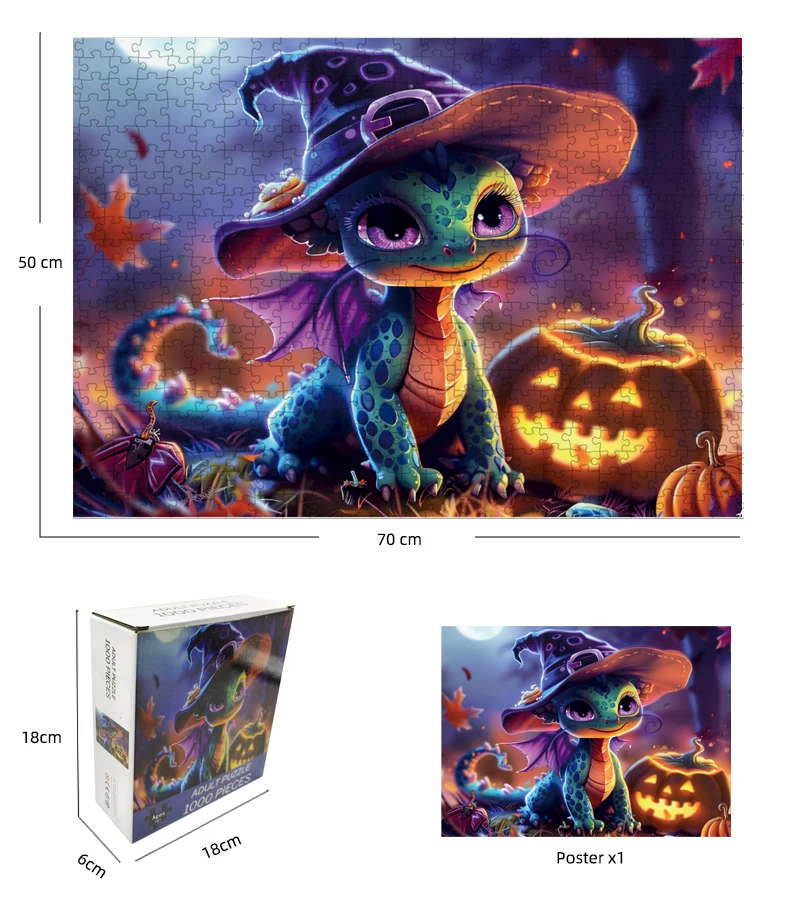 70*50Cm Halloween Serie Puzzel Volwassen Puzzel 1000 Stukjes Papier Moeilijkheidsgraad Legpuzzels Halloween Dinosaurus Home Wall Decro