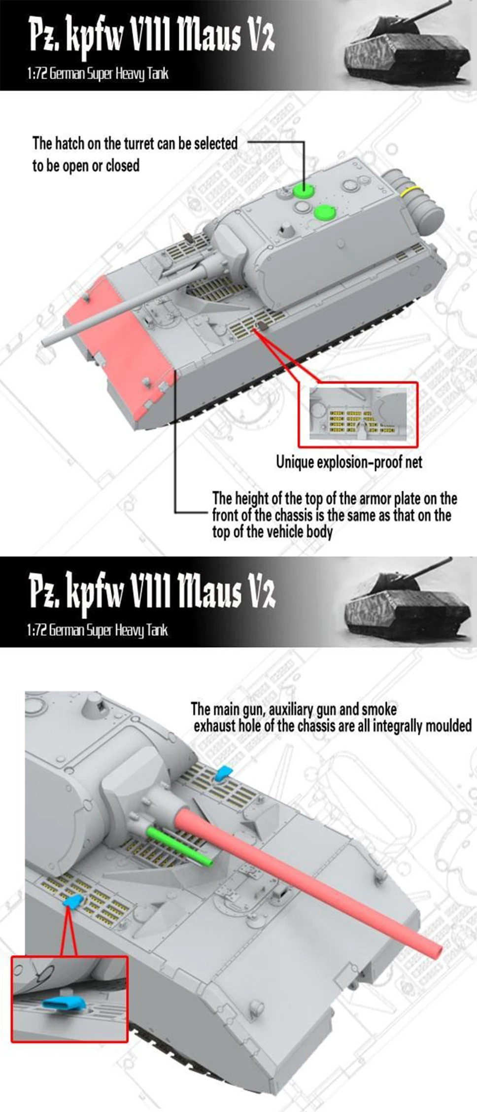 Tanque de montaje de modelo VESPID, Kit de modelo VS720001 maus alemán, tanque súper pesado 1/72