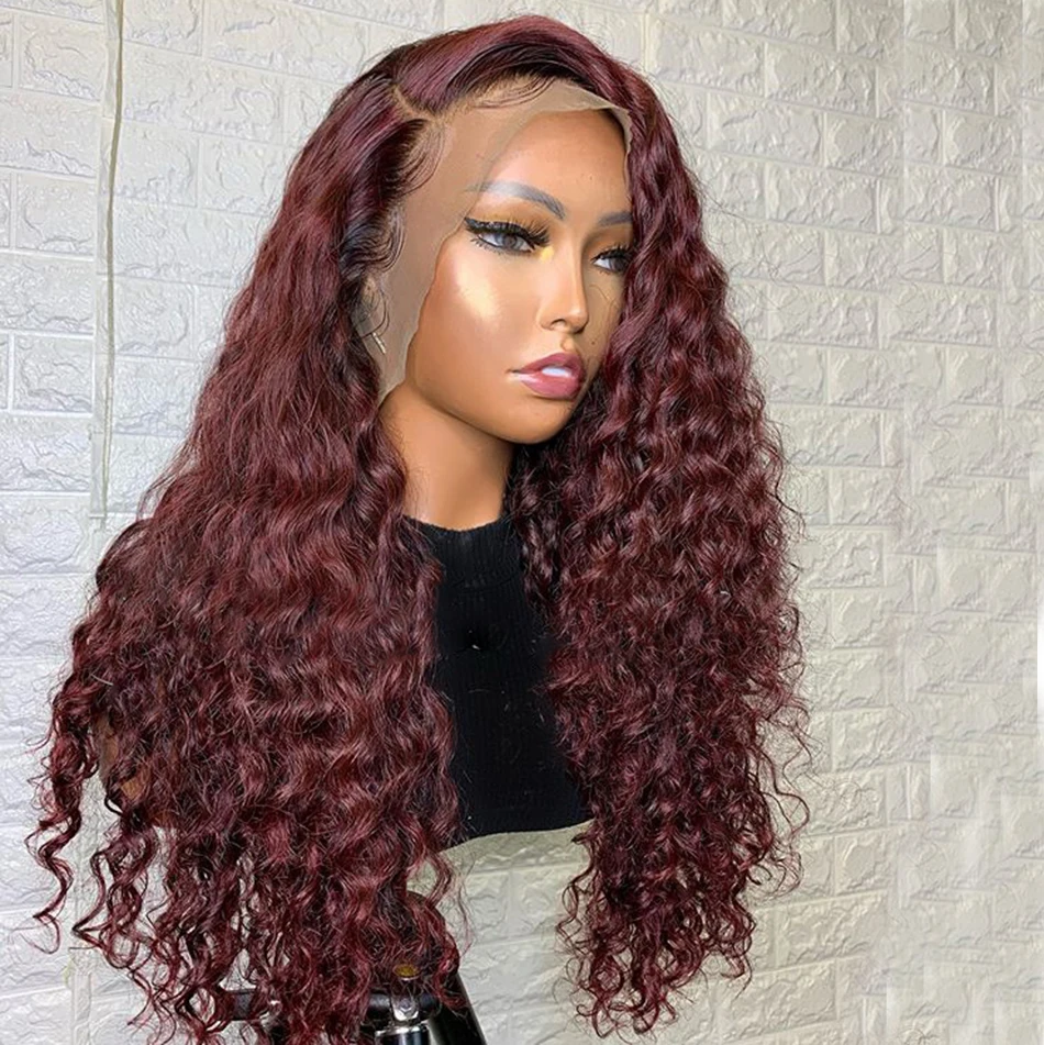 Preplucked 26 Inch Soft Burgundy Long Kinky Curly Lace Front Wig For Black Women  Babyhair Wine Natural Glueless Daily Wear Wigs