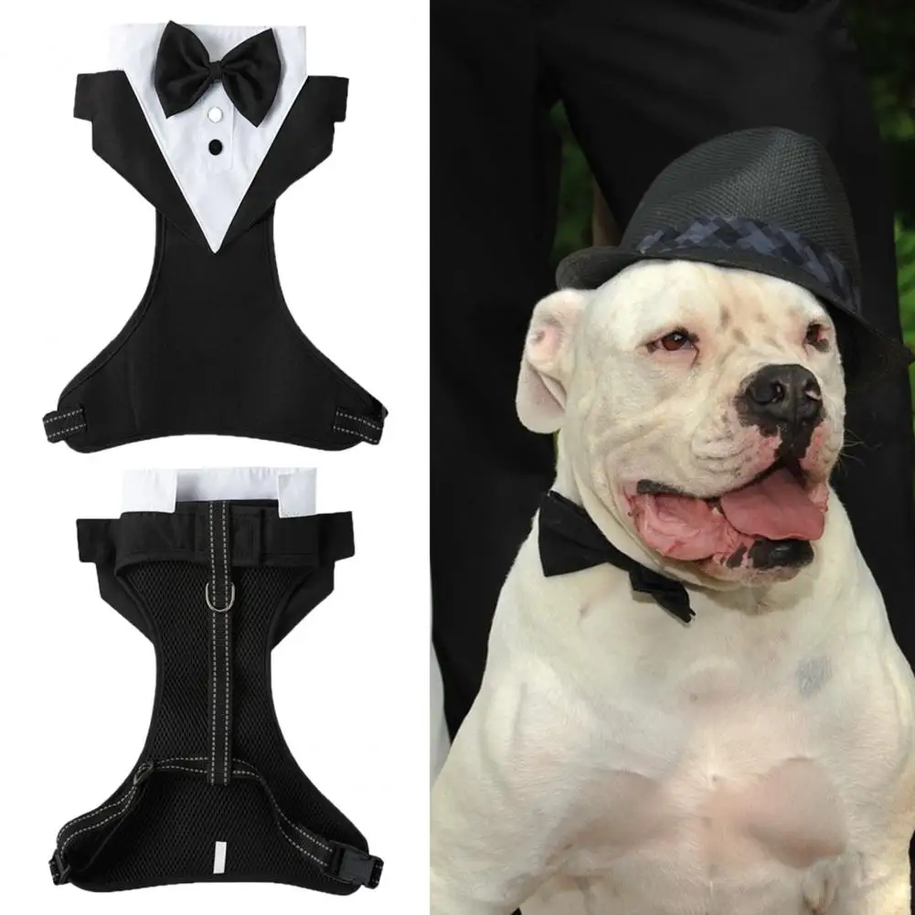 Stylish Dog Wedding Suit Easy to Take Off Dog Tuxedo Clothes with Leash Ring Chihuahua Christmas Cat Costume  Chest Harness