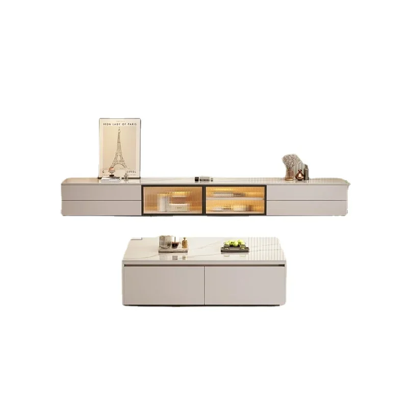 

TV cabinet, coffee table combination, light luxury, high-end feeling, living room, household small unit, floor to ceiling ed