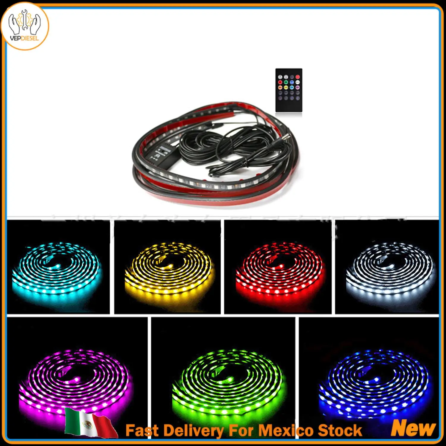 1set Car Chassis Atmosphere Light 120*90cm One Tow Four LED RGB Lights With/ APP Control For Car Motorcycle ATV New