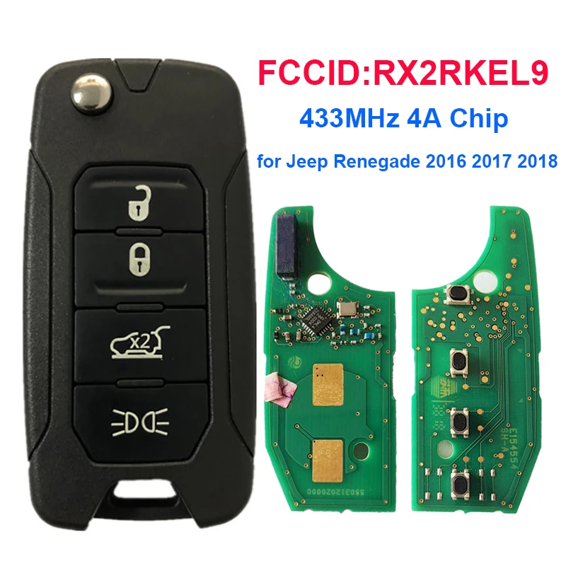 CN086032 Original PCB Flip Remote Key For Jeep Renegade 2016-2018 With 4A HITAG AES Chip Smart Car Key 433MHz FCCID RX2RKEL9