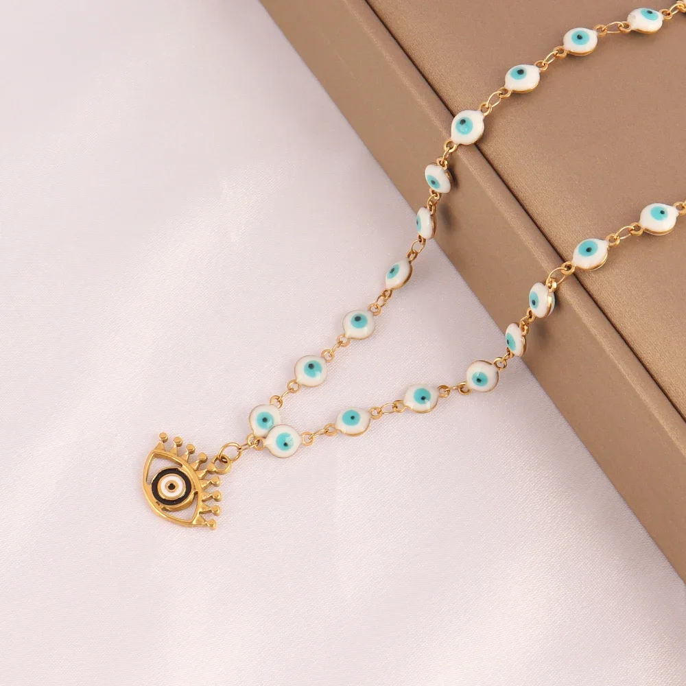 Blue Color Evil Eye Charms Necklace for Women Men Stainless Steel Lucky Turkish Eye Pendants Chain Necklace Choker Jewelry Gifts