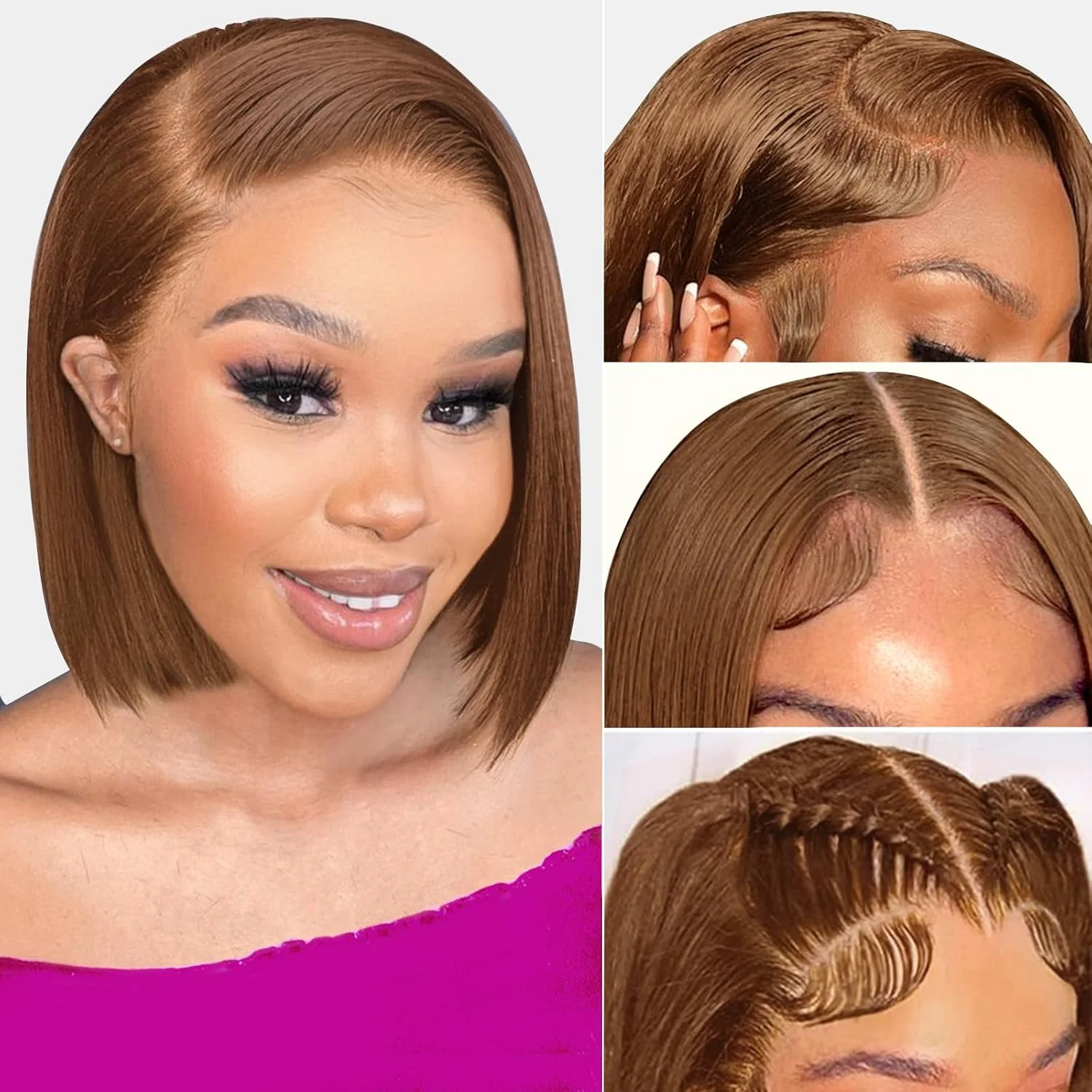 

Brown Bob Wigs 13x4 Color #4 Bob HD Lace Front Wig Human Hair 200% Density Straight Short Bob Wig Pre Plucked with Baby Hair