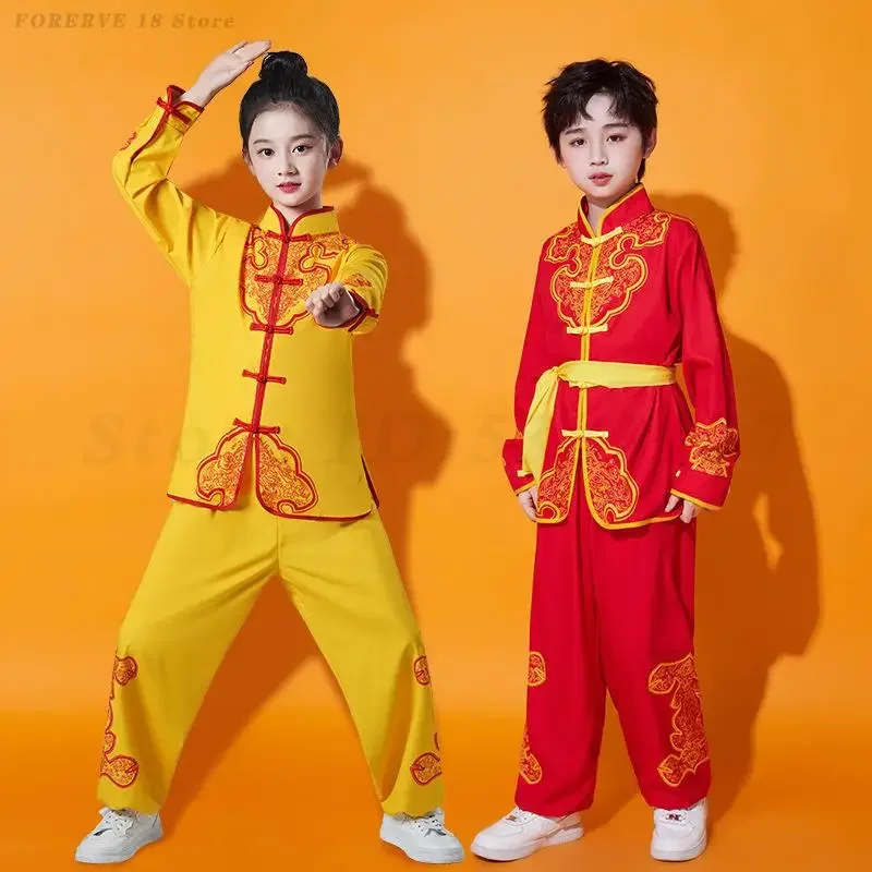 어린이 날 드래곤 댄스 의상 어린이 전통 중국 스타일 무술 의류 소년 소녀 무술 쿵푸 유니폼