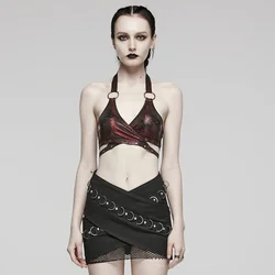 PUNK RAVE Women's Punk Sexy Halter Neck Tops Personalized Large Iron Rings Decoration Tapes Design Summer Women Clothing