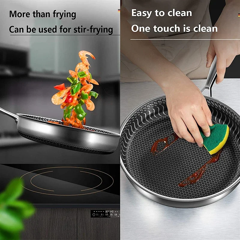 Honeycomb Wok Non-stick Pan Without Oil Fried Steak Pot General Uncoated Pan Cookware 316 Stainless Steel Frying Pan Double-side