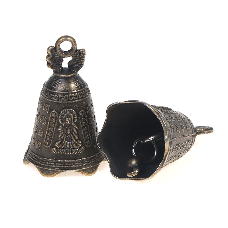 New#2Pcs Antique Bell China's Mini Brass Copper Sculpture Pray Guanyin Bell