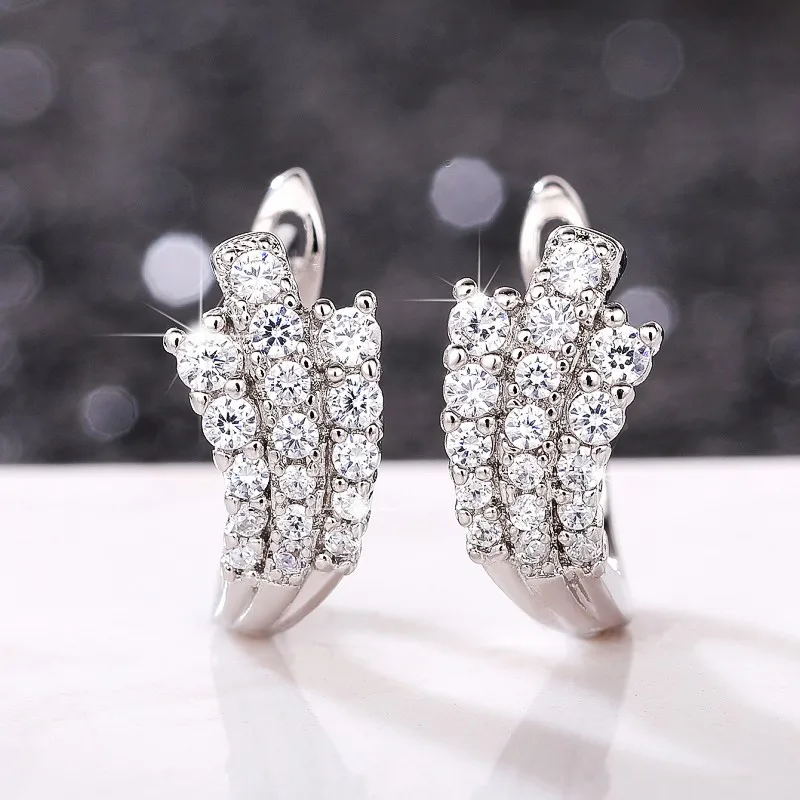 Huitan Modern Fashion Bride Wedding Earrings High Quality Silver Color Cubic Zirconia Hoop Earrings Newly Designed Women Jewelry