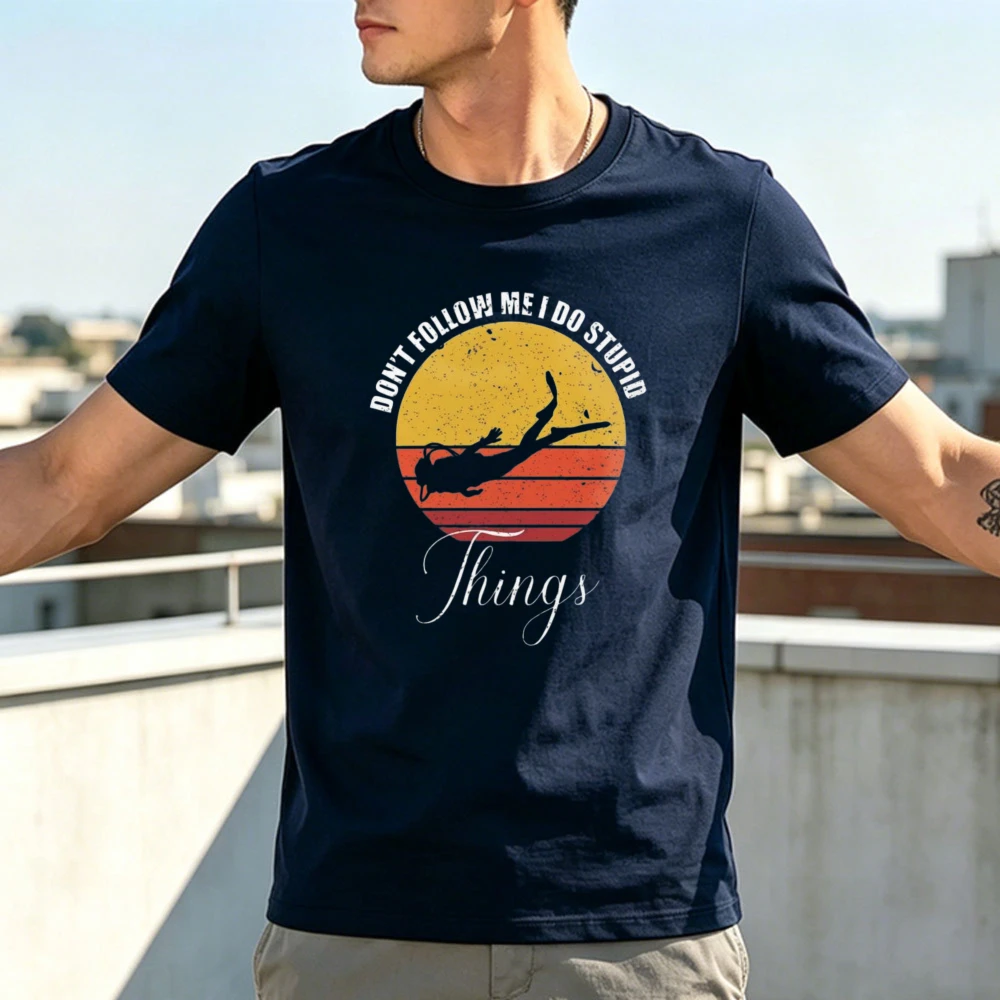 Vintage Sunset Scuba Diver Silhouette Distressed Print T-Shirt Unisex Crew Neck Cotton Tee Diving Ocean Lover Outdoor Hobby Wear