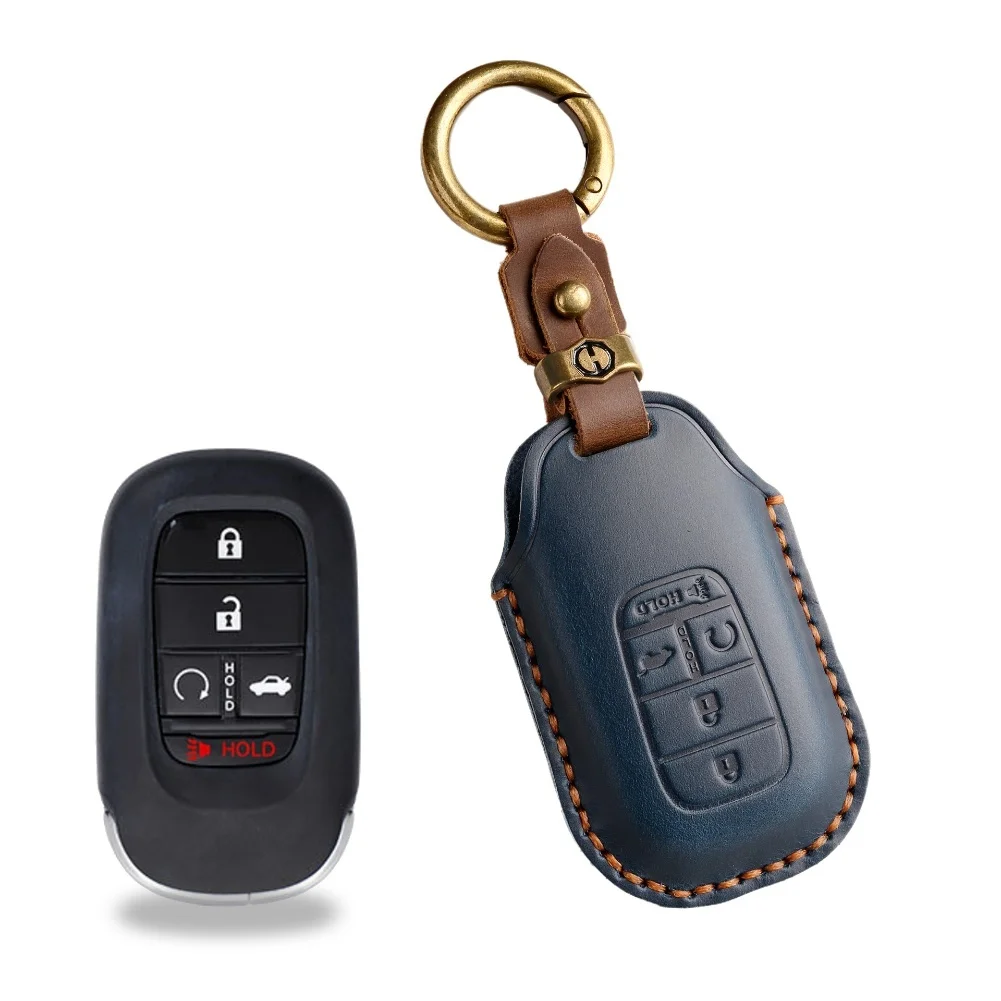 Remote Key Cover Black, Blue, Brown Car Key Cover 360 Protection Signal Compatible Easy Installation Develops Patina