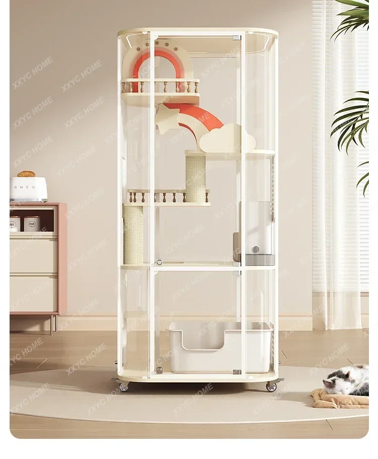 

Panoramic Cat Villa Household Glass Cat Cage Large Indoor Cat House with Toilet Integrated
