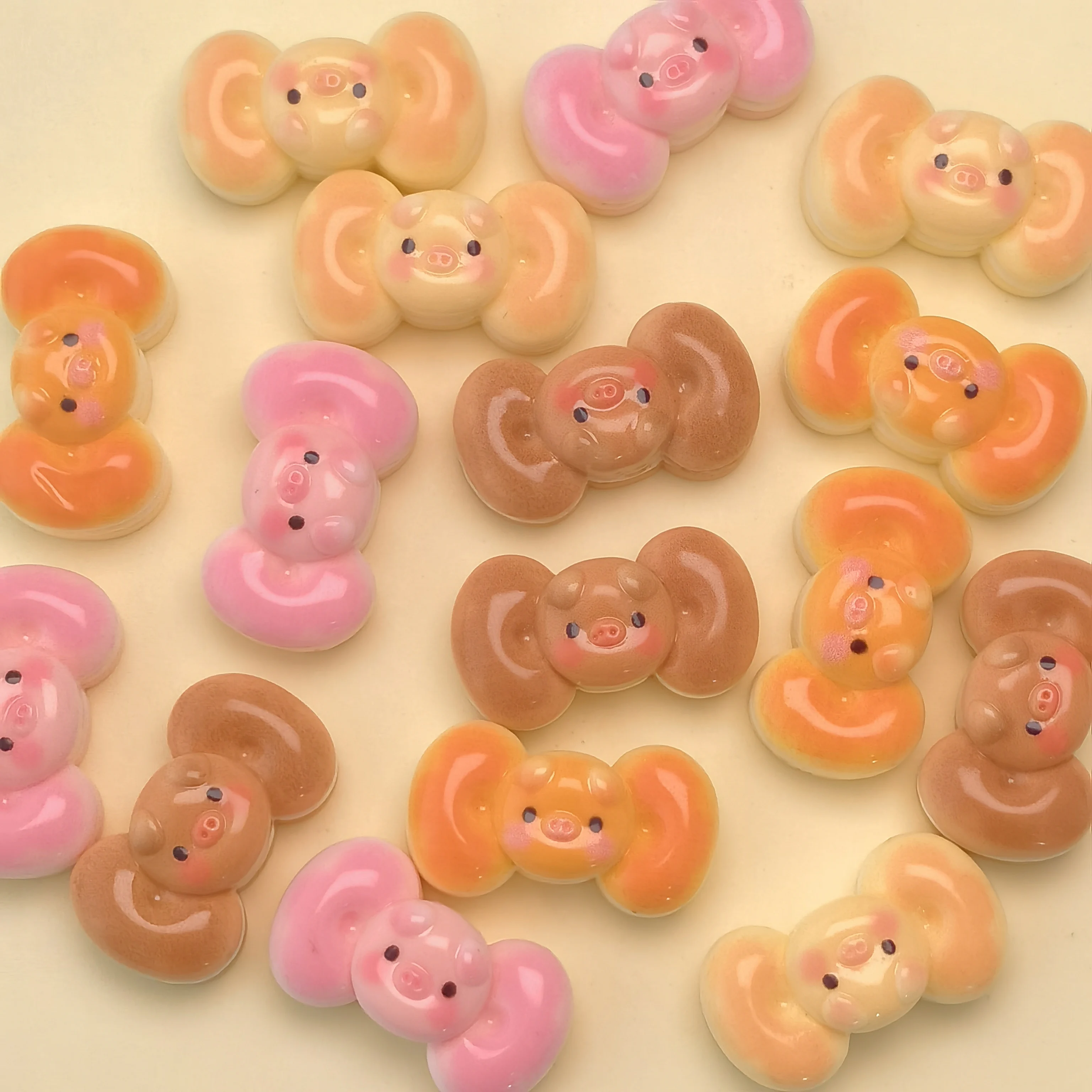 Kawaii Cartoon Pig Bow Biscuit Resin Charms Flatback Animals Earrings Keychain Pendant for Jewelry Making DIY Crafts Accessory
