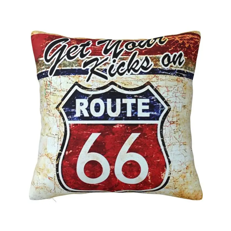 Vintage Route 66 Pillow Case 40x40cm Home Decorative Fashion American Road Cushion Decoration Salon Square Pillowcase