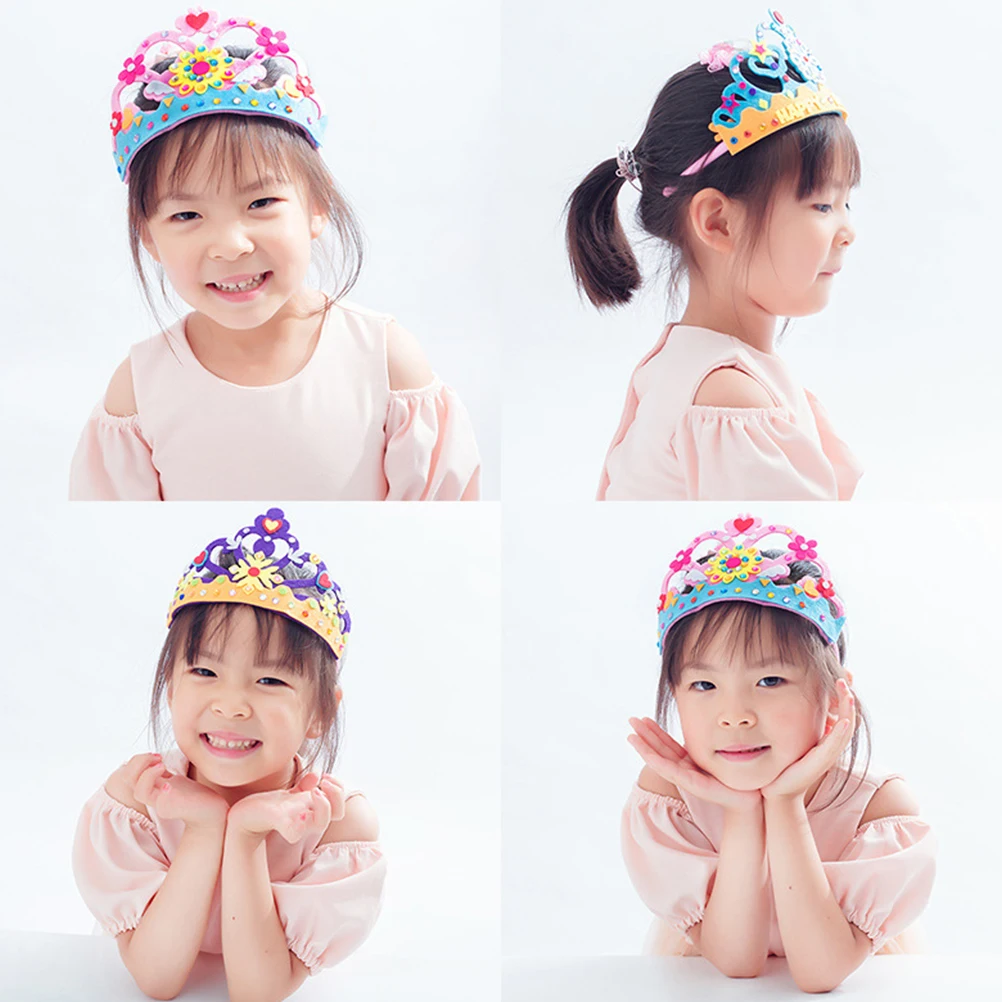 

6 Sets Birthday Hats Crown DIY Kids Accessories Craft Headdress Party Supplies Tiara Material Lightweight Random Style