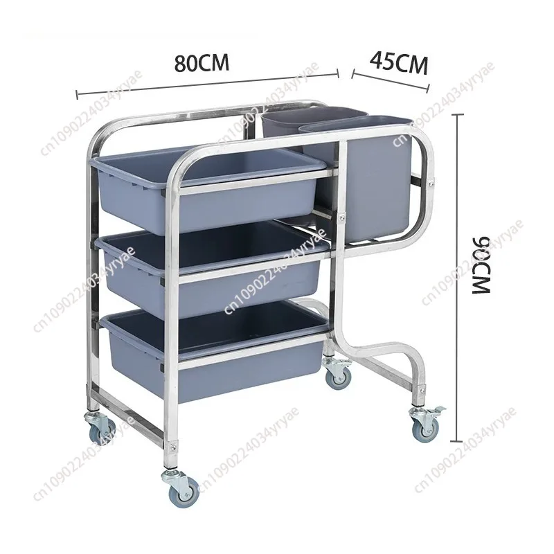 Three Shelf Restaurant Hotel Tableware Collection Cart Bucket Stainless Steel Plate Bowl Cleaning Cart