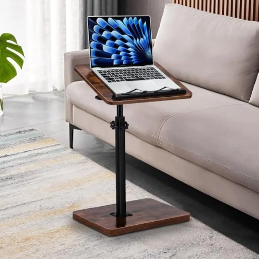 TV Tray Table for Couch 360 Swivel Height Adjustable 180 Flip C Shaped End Table with Book Clip for Sofa Bed Bathtub with Phone
