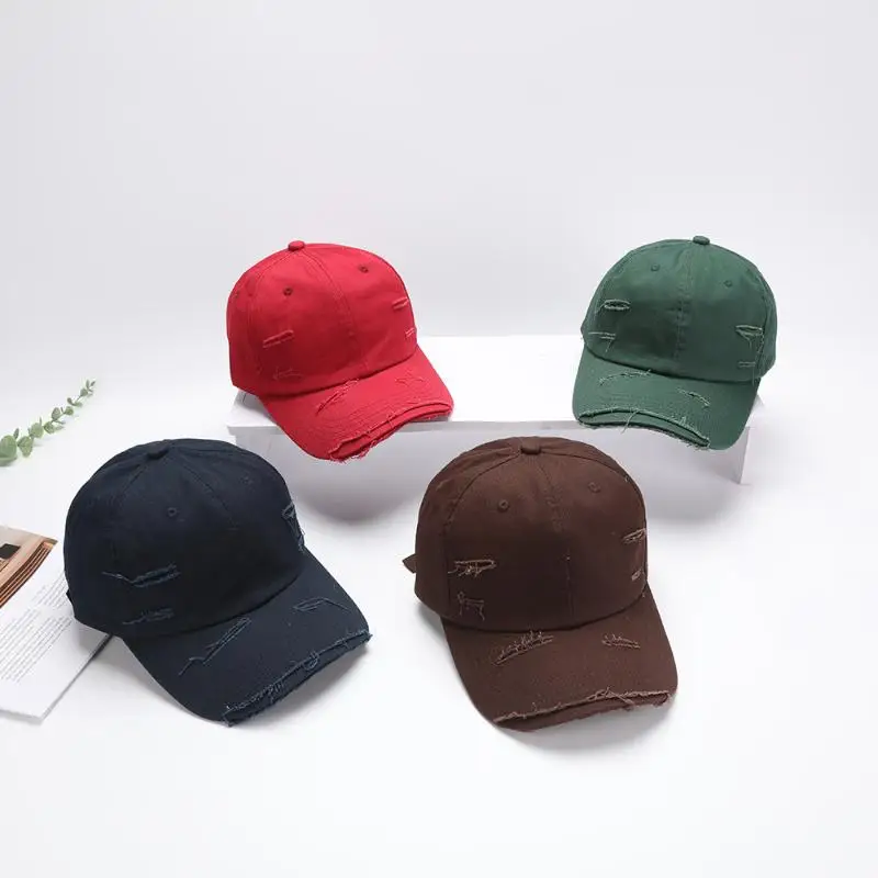 Topi Bisbol Lubang Tua Kepribadian Retro Tepi Rusak Gaya Baru Topi Pelindung Matahari Pinggiran Melengkung Atas Lembut