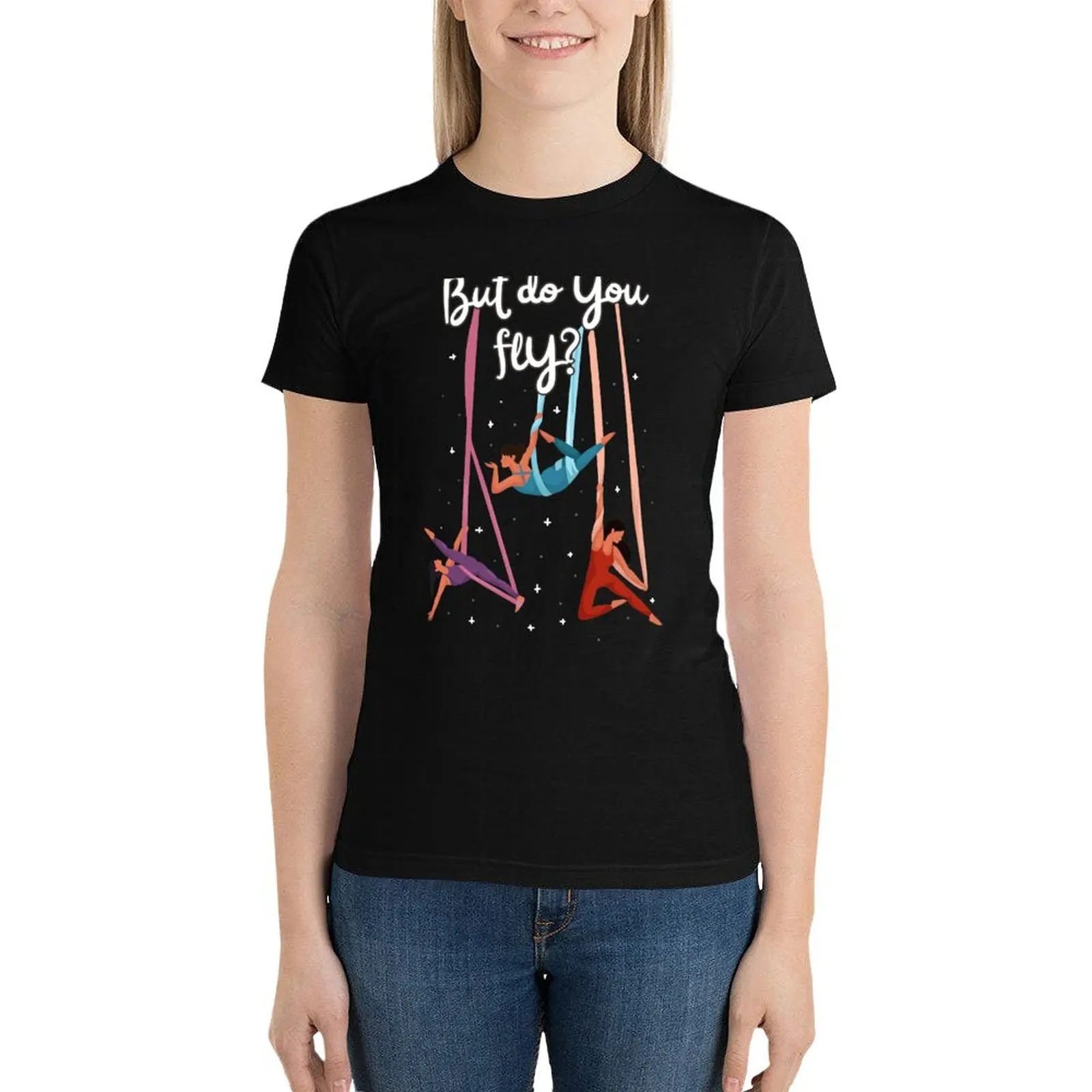 T-Shirt Noir Imprimé Animal pour Fille et Femme, Cadeau Aérialiste, Art des Soies Aériennes, Vêtements d'Été, Médicaments