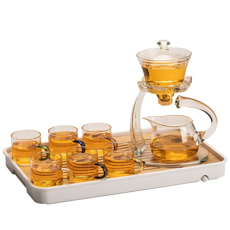 Glass Automatic Tea Set Magnetic Self Brewing Teapot Cups Gift Box