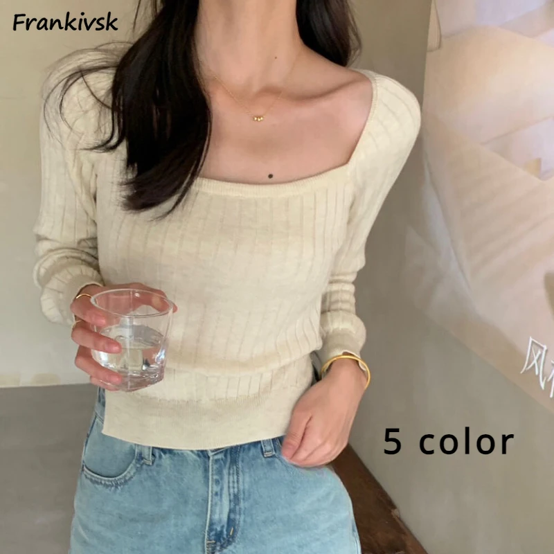 

Squared Sweaters Women Solid Daily Hotsweet Advanced Lace Up Spring Autumn Outdoor Slim Stretchy Elegant Japanese Style Simple