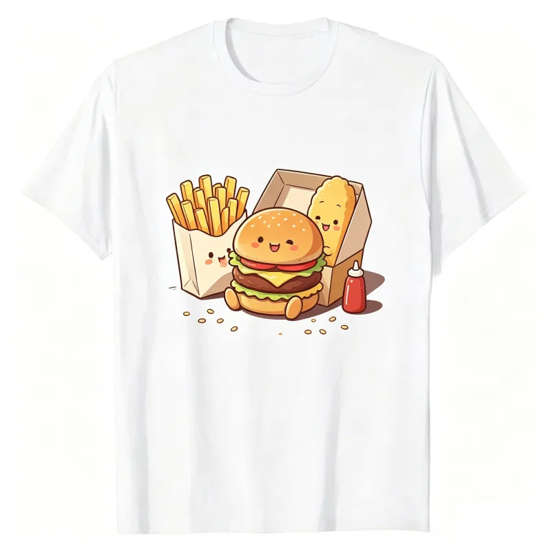New product launch cartoon food worker T-shirt | Harajuku style Q-version anthropomorphic food fun top