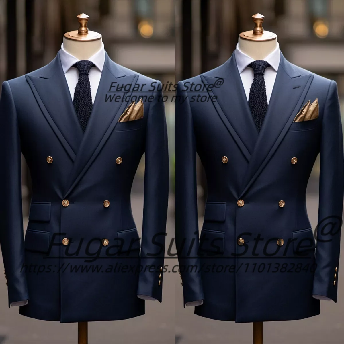 

Handsome Blue Formal Men Suits Slim Fit Double Breasted Groom Tuxedos Banquet 2 Pieces Sets Business Male Blazers Costume Homme