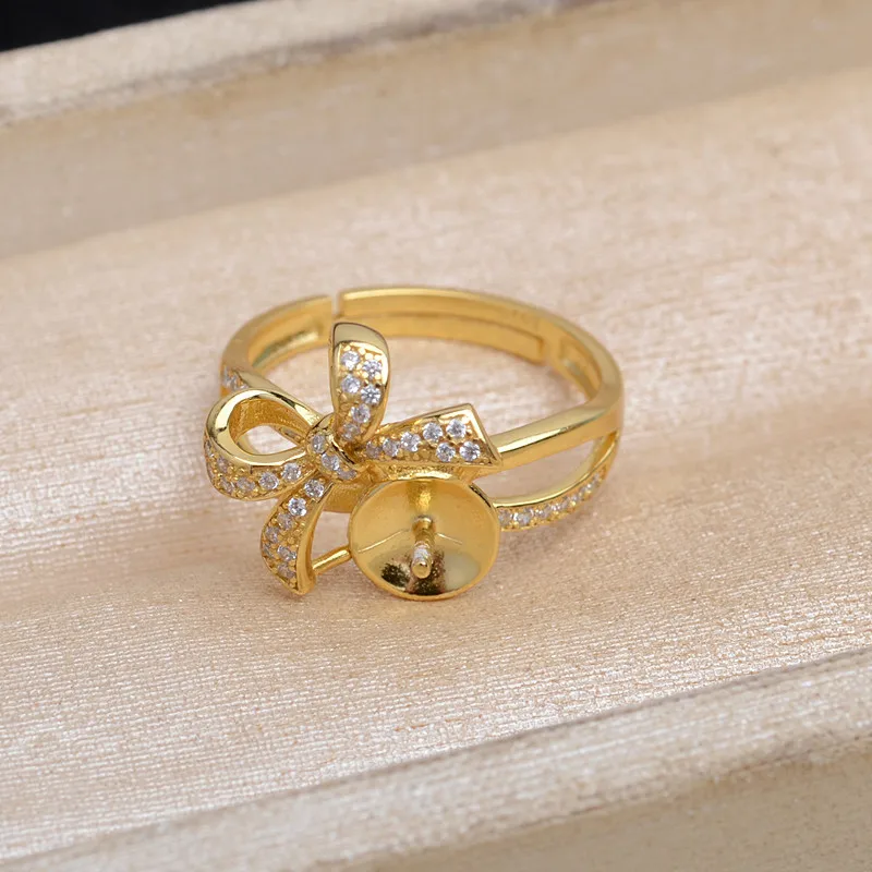 Форма банта из стерлингового серебра 925 пробы, регулируемые крепления для колец на палец, основа, фурнитура, компоненты ювелирных изделий для жемчуга 10-12 мм