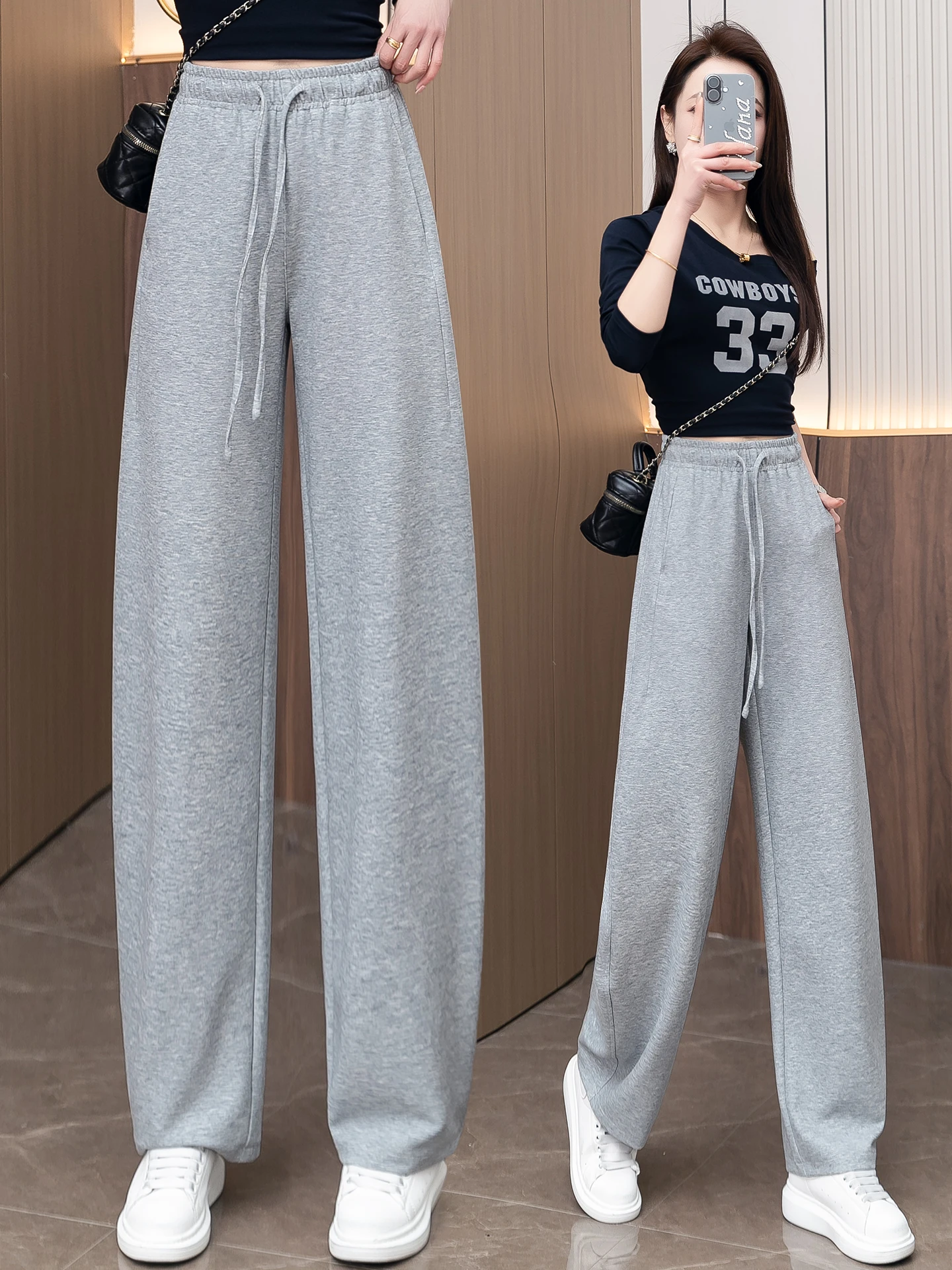 

Женские брюки-бананы с высокой талией и широкими штанинами, весна-осень, новый стиль, свободные повседневные брюки с эффектом похудения, из нежного хлопка