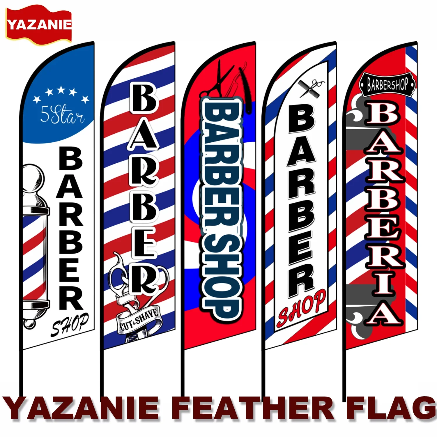 

Barber Shop Windless Feather Banner Flag Single Double Sided Custom Swooper Beach Flag for Salon Haircut Advertising Outdoor