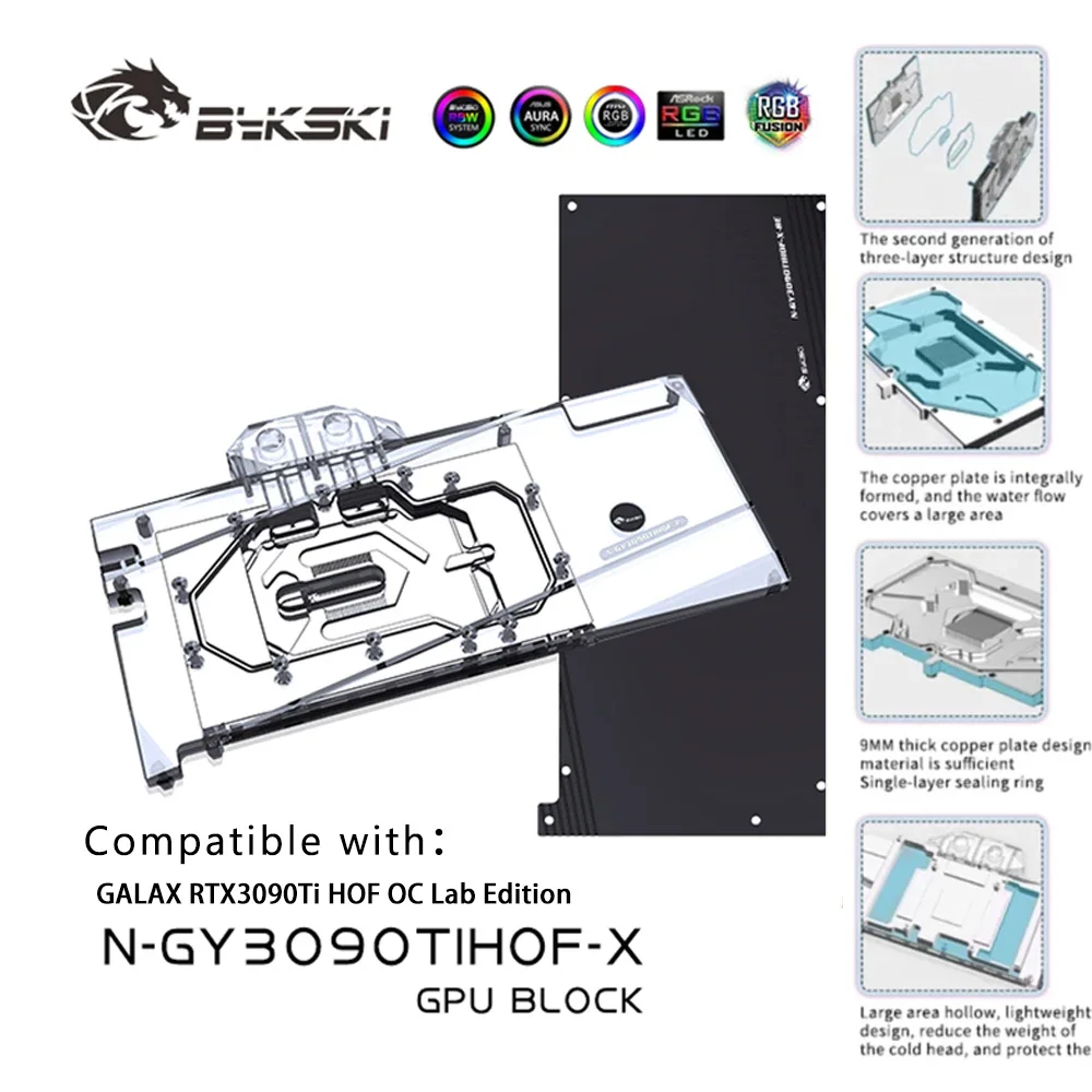 Bykski GPU Water Cooling Block Use for GALAX RTX3090TI HOF OC Lab Video Card/Copper Radiator/Backplate RGB AURA N-GY3090TIHOF-X