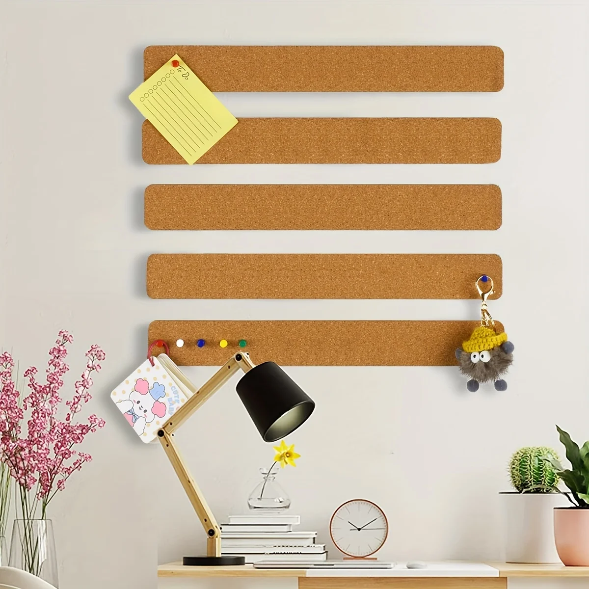 4pcs Romantic Message Board, Self-Adhesive Cork Strips, Cork Felt, Notice Strips, Long Cork Strips, Bulletin Board Message Board