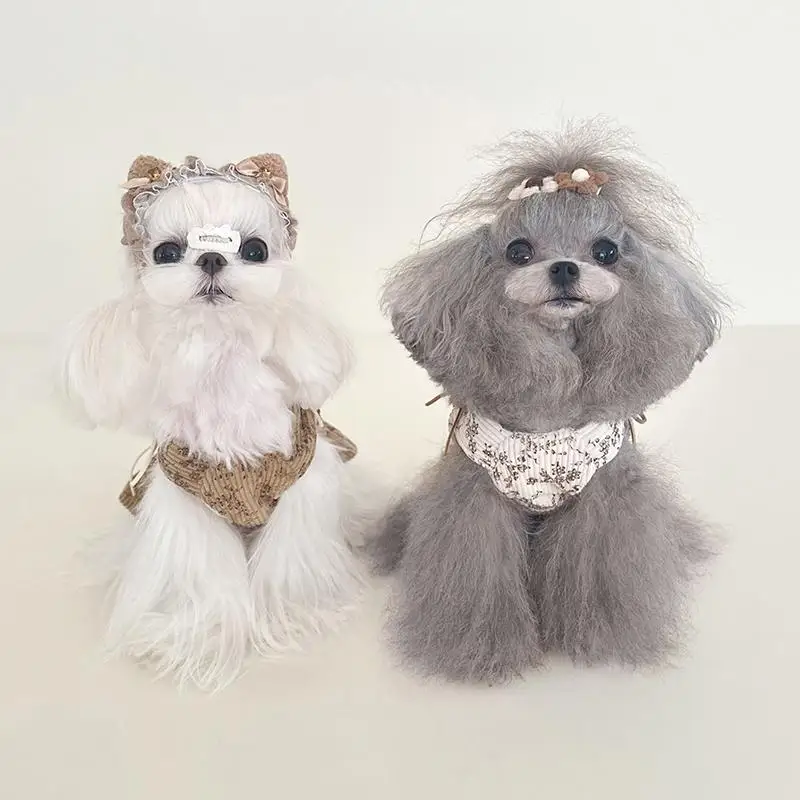 Retro Khaki Beige Princess Dress For Small Medium Dog Plush Cotton Bandage Strap Dress Puppy Dog Overalls Chihuahua Pet Clothes