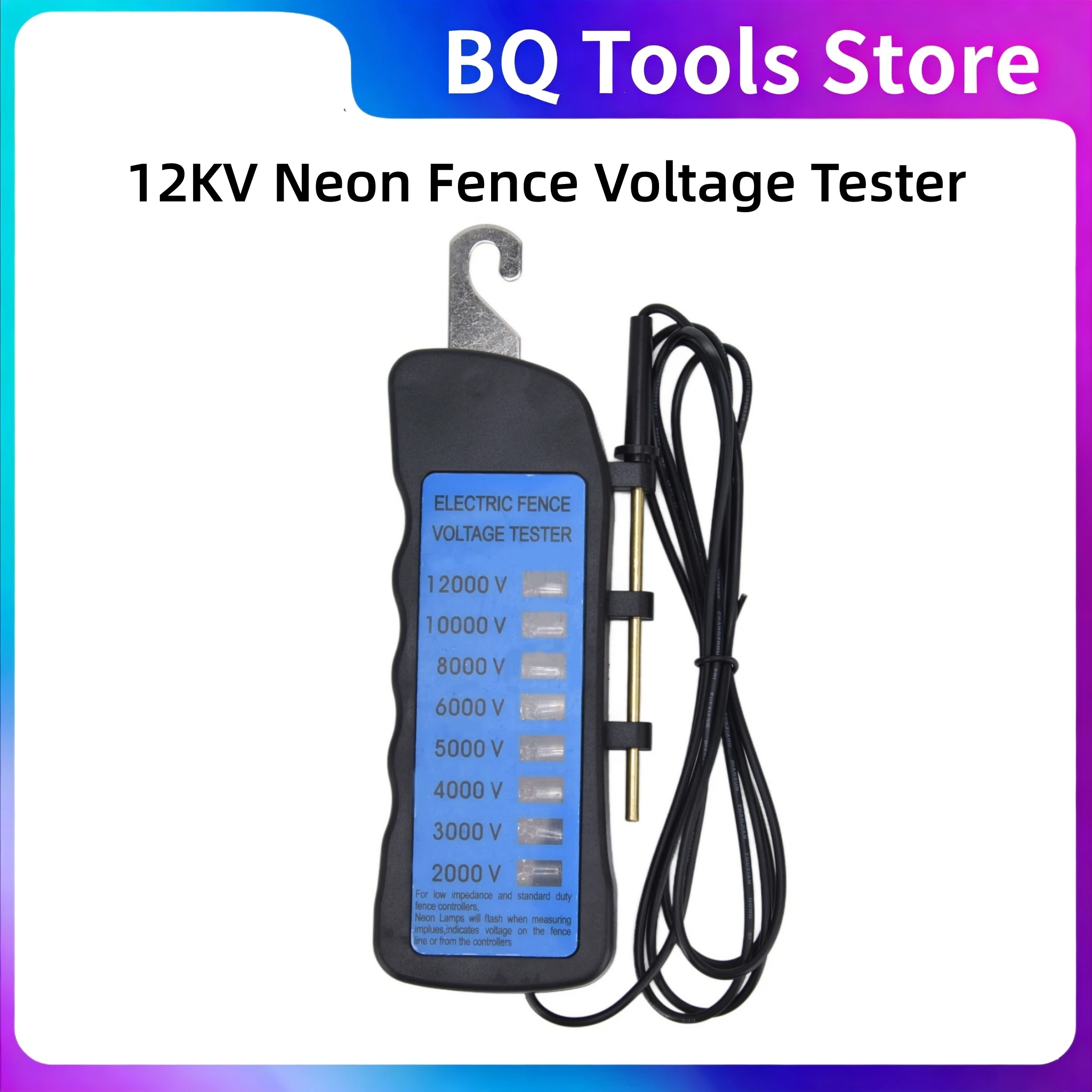 12KV Neon Fence Voltage Tester 2000 to 12000V 8 Neon Indicator Lights Waterproof Portable Fence Tester for Farms